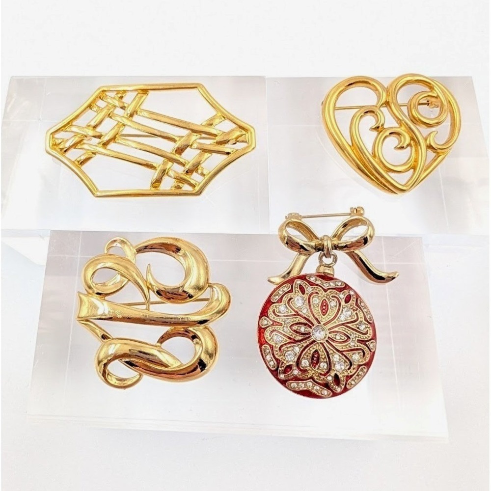 Monet Vintage Brooch Gold Tone Lot of 4 Holiday Christmas Enamel Signed